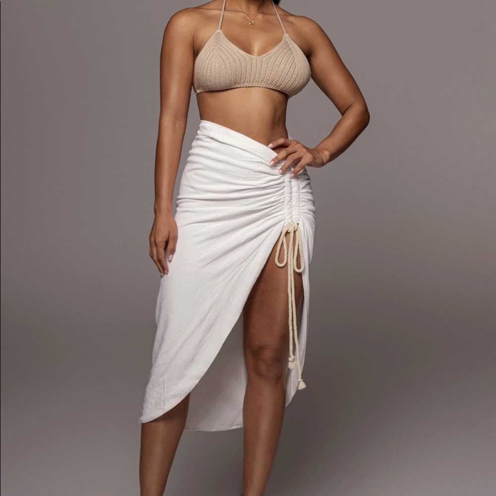 Jluxlabel Ivory spring runched linen skirt